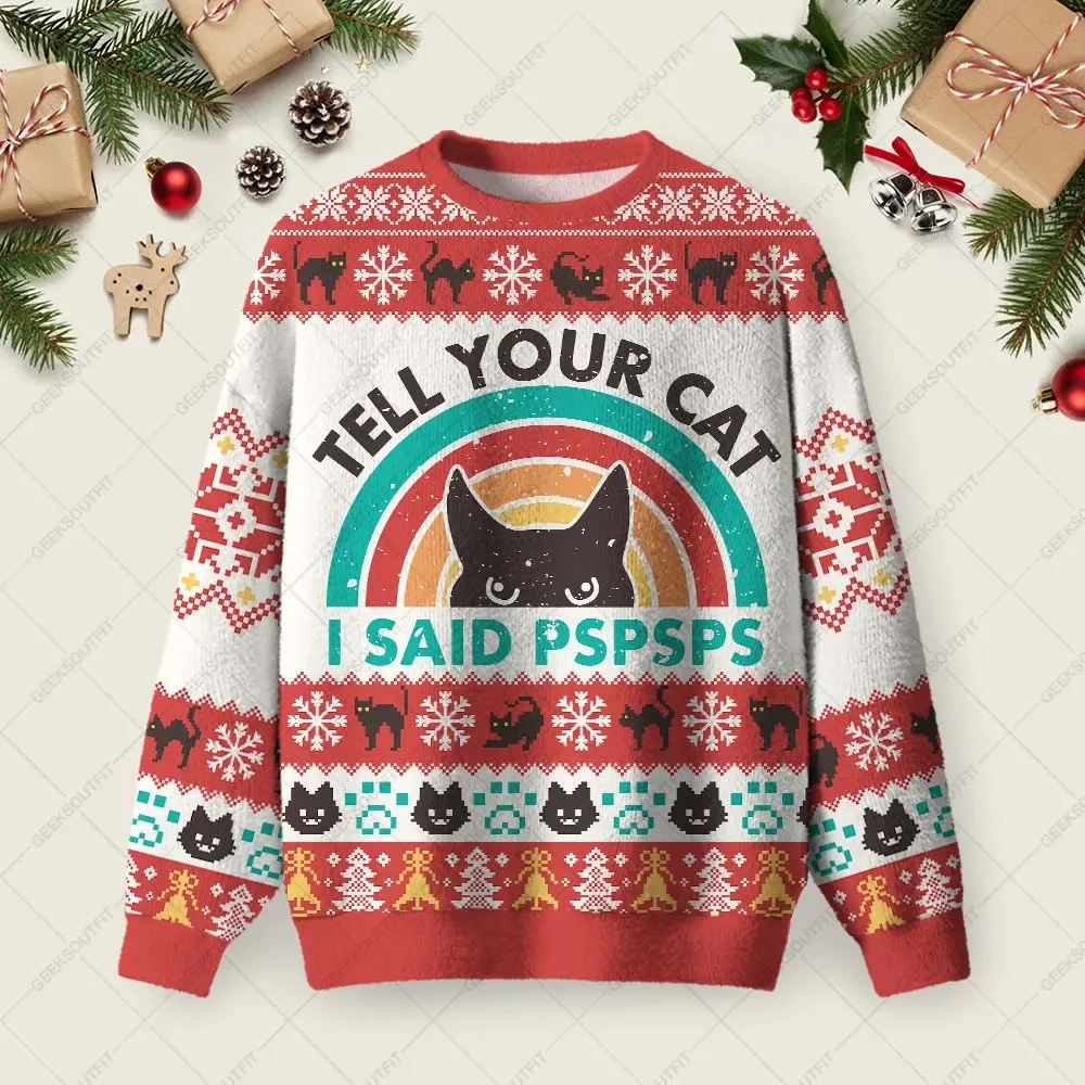 Tell Your Cat Ugly Christmas Sweater Xmas Apparel Christmas Gifts For Cat Lovers