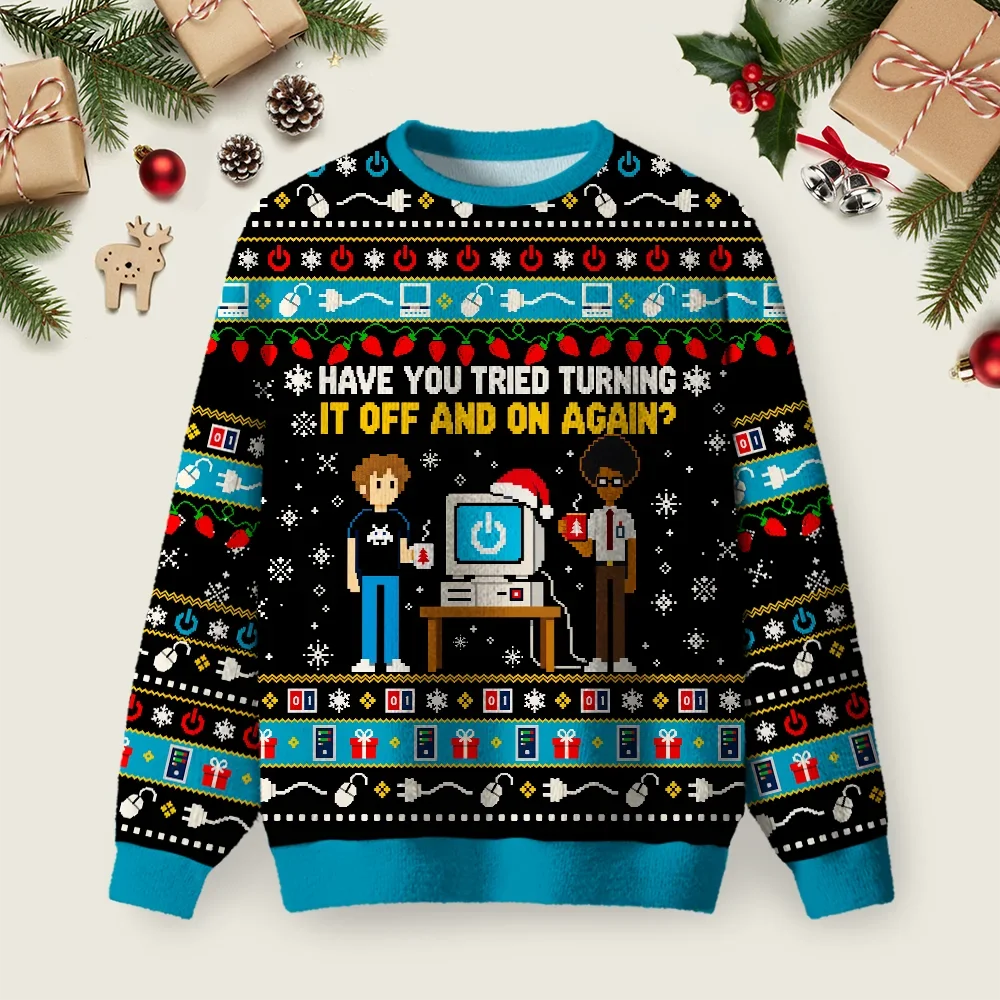 Turning It Off And On Again Ugly Christmas Sweater Christmas Vacation Clothing Gifts For Dad