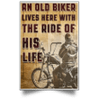 An Old Biker Lives Here With The Ride Of His Life Poster Vintage Wall Art Decor Biker Gift - Pfyshop.com