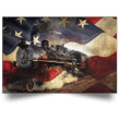 Train America Flag Poster Vintage Patriotic Living Room Decor Wall Train Gift For Dad