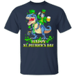 Dog Riding T-Rex Happy St Patrick's Day T-Shirt Pattys Day Shirt For Boys Guys Gift