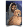 Golden Retriever With Jesus Poster Jesus Christ Wall Art Poster Unique Christian Gift For Dad - Pfyshop.com