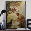 Dachshund And Jesus Christ Poster Print Vintage Wood Graphic Christian Poster For Sale