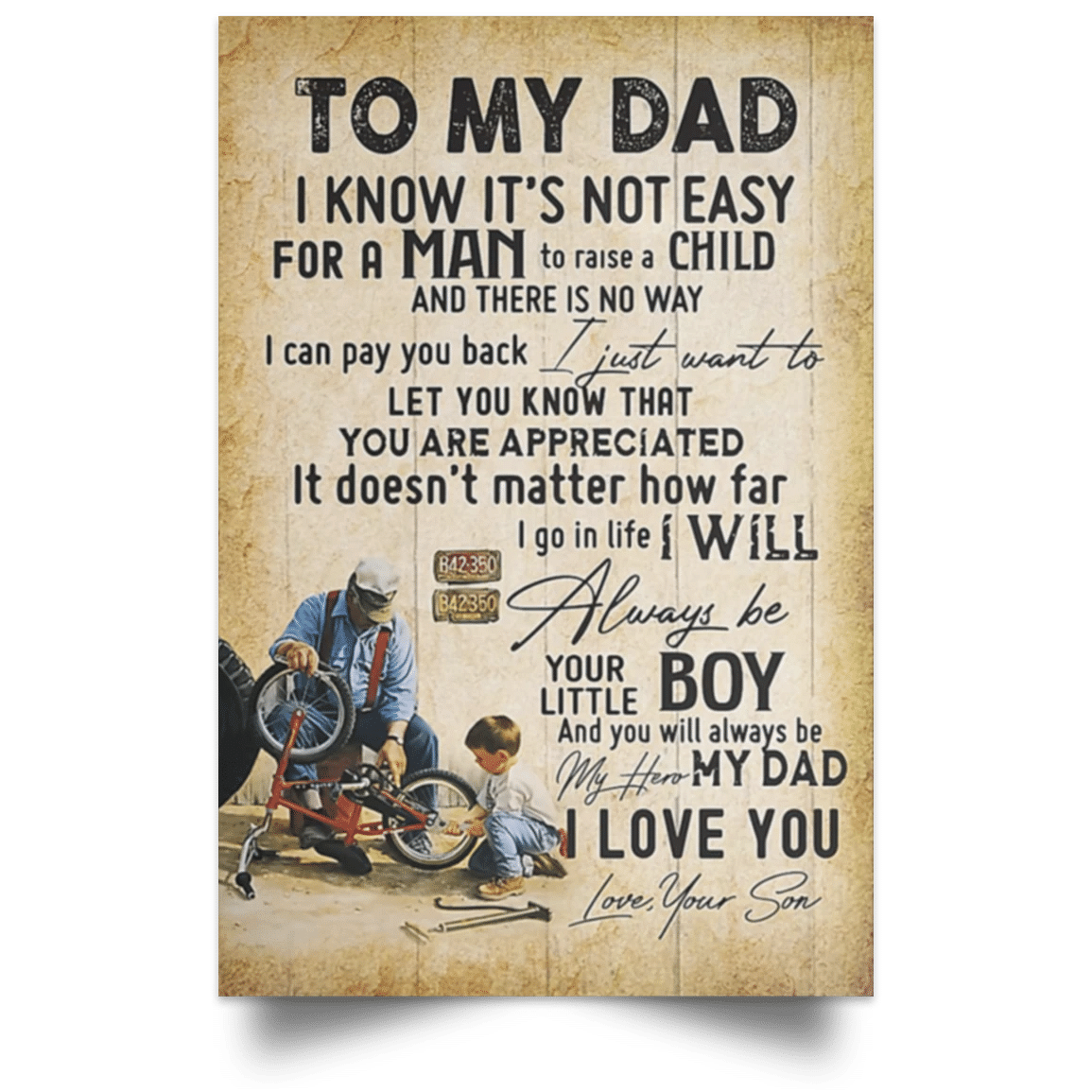 Son To My Dad Poster Vintage Wall Decor Father's Day Gift From Son 2021