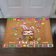 Sloth Happy Easter I'm So Egg-Cited Doormat Funny Pun Indoor Outdoor Decor Gift For Animal Lovers