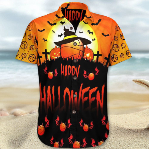 Happy Halloween Hawaiian Shirt Orange Pumpkin Halloween Themed Button Hawaiian Shirt Apparel