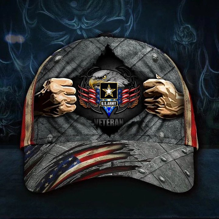 Army Veteran Hat 3D Print Vintage Eagle American Flag Cap Honor U.S Army Veteran Vet Hat