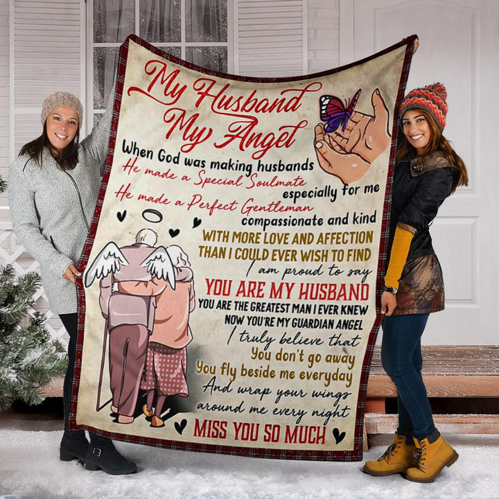 My Husband My Angel I  Love You So Much Fleece Blanket Memorial Gift For Loss Of Husband