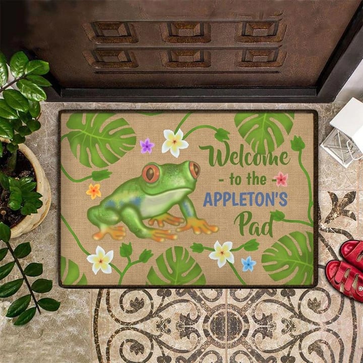 Frog Doormat Welcome To The Appletone's Pad Funny Front Door Welcome Doormat