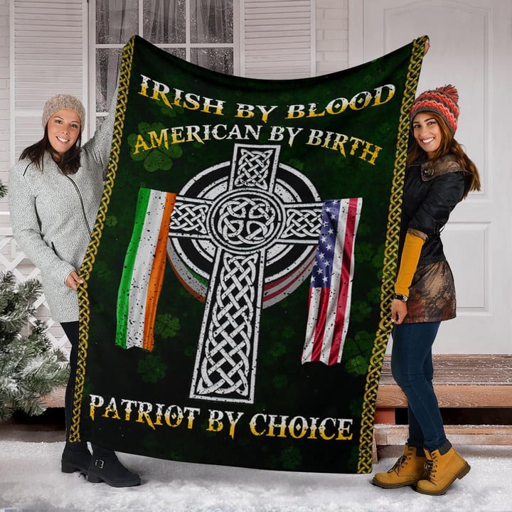 Irish American Flag Shamrock Fleece Blanket By Blood American By Birth St Patrick's Irish Gift