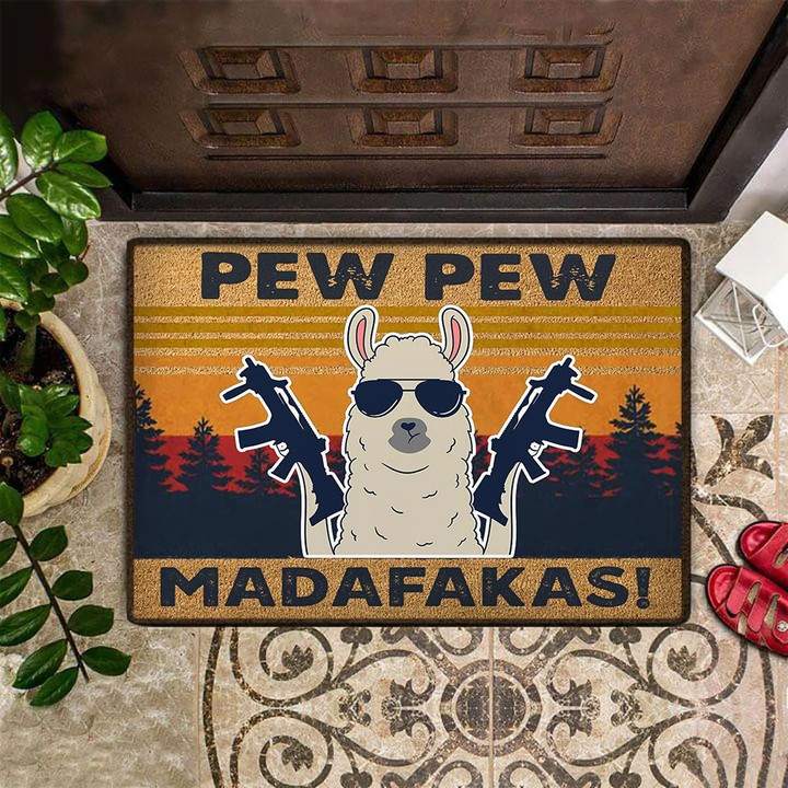 Sheep With Gun Pew Pew Madafakas Doormat With Sayings Hilarious Doormat Funny Door Mats
