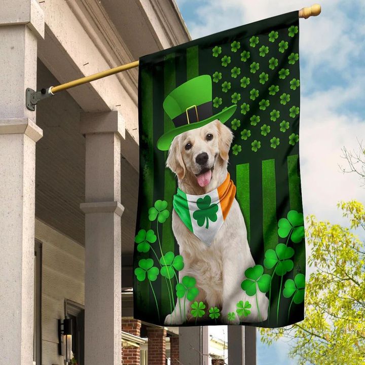 Golden Retriever Shamrock Irish American Flag Lucky Charm St Patricks Day Flag Banner Decor