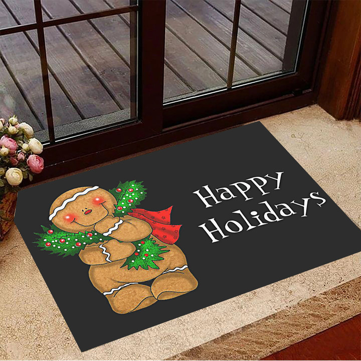 Happy Holidays Gingerbread Doormat Cute Christmas Door Mat For Entry Mat