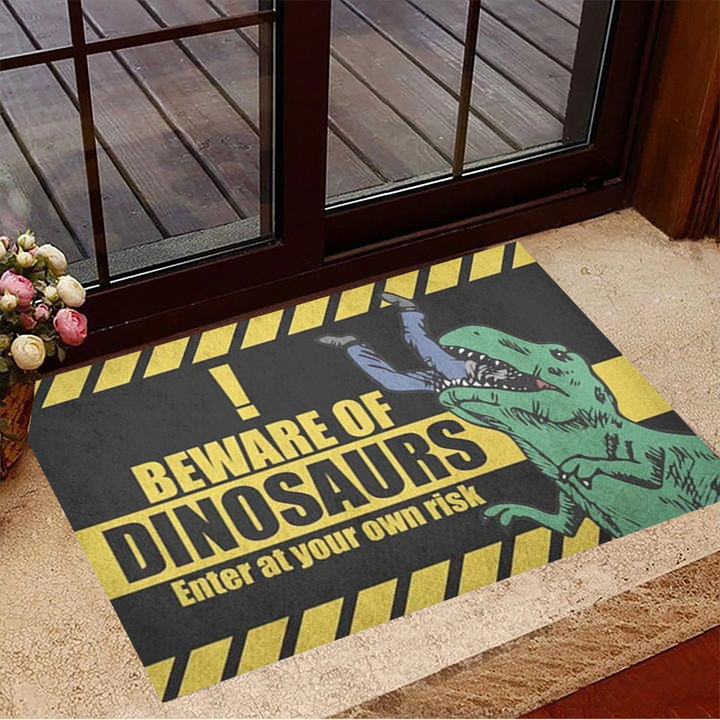 Beware Of Dinosaurs Enter At Your Own Risk Doormat Fun Front Door Mats Funny Entry Mat
