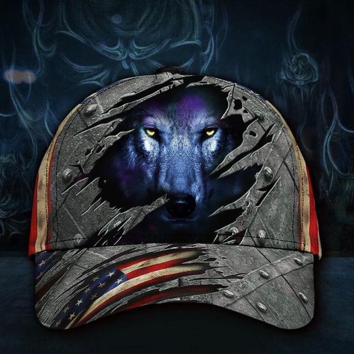 Wolf Face 3D Hat Vintage American Flag Cap For Men Patriotic Gifts For Him Wolf Lover - Pfyshop.com
