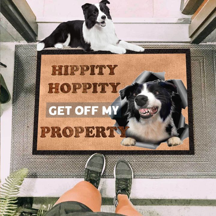Border Collie Hippity Hoppity Get Off My Property Doormat Cool Dog Door Mat Gift For New Home