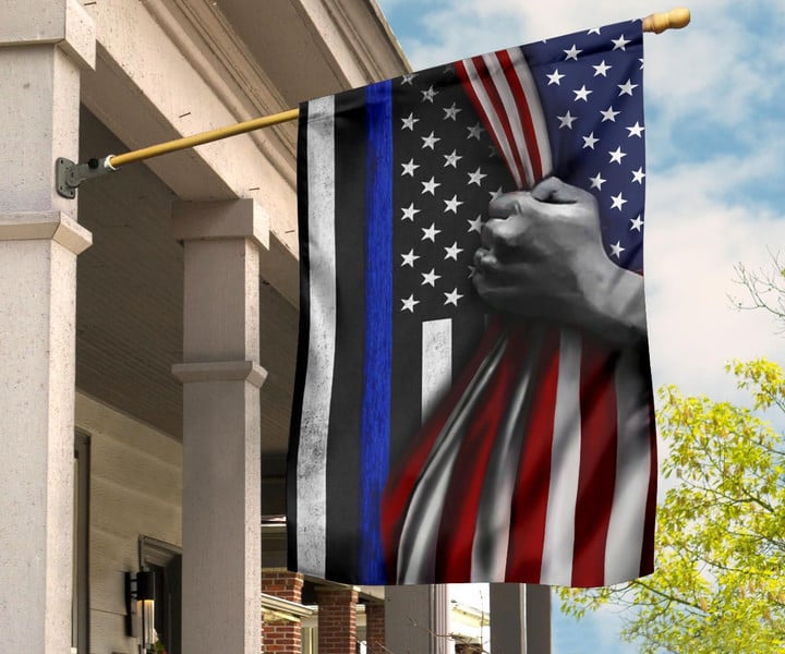 Thin Blue Line Flag Inside American Flag Honoring Our Men and Women of Law Enforcement