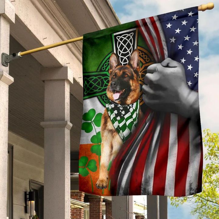 German Shepherd Irish Celtic Cross American Flag Shamrock Happy St Patrick's Day Banner