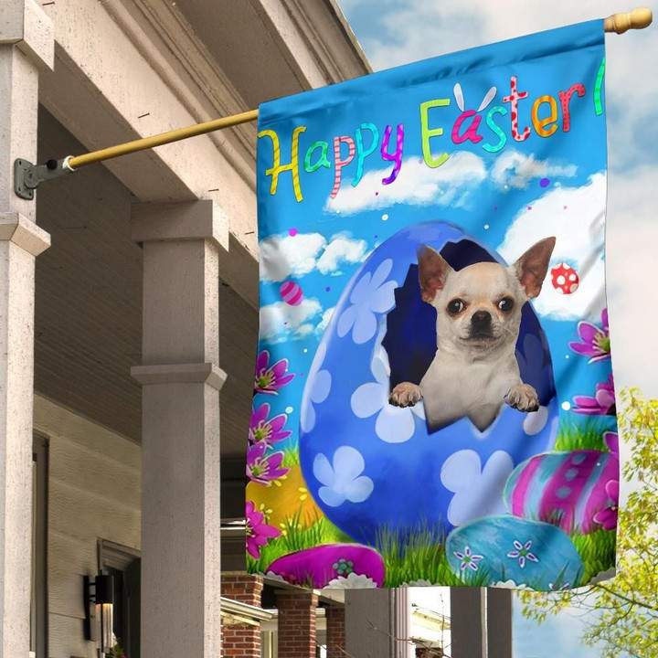 Chihuahua In Egg Happy Easter Flag Resurrection Day Dog Lovers Easter Decor Indoor Outdoor - Pfyshop.com