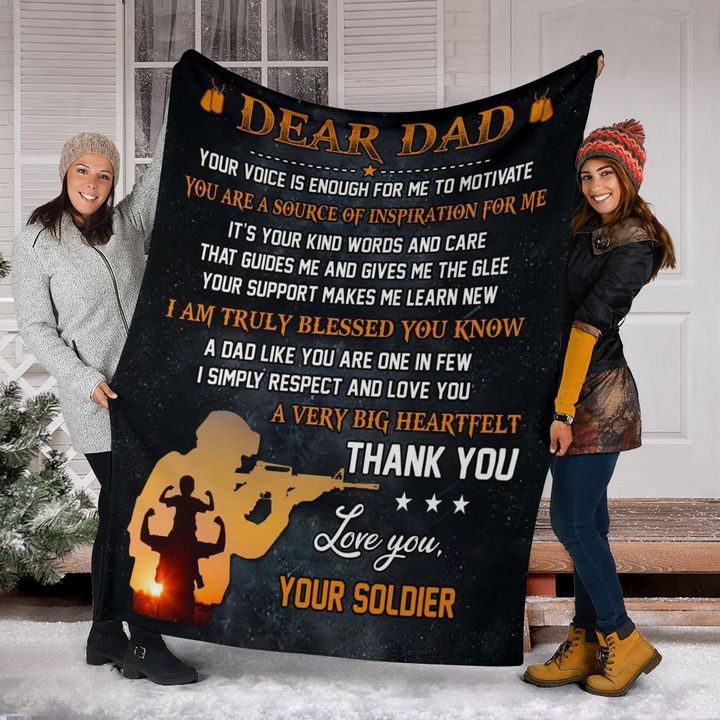 Your Soldier Dear Dad Fleece Blanket Sentential Father's Day Gift For Military Army Dad