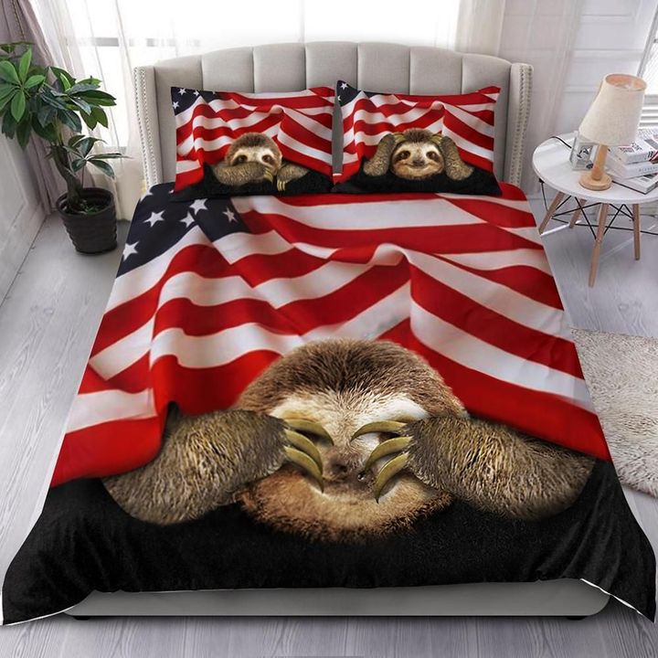 Sloth American Flag Bedding Set Unique Sloth Bed Set Comforter Housewarming Gift Ideas