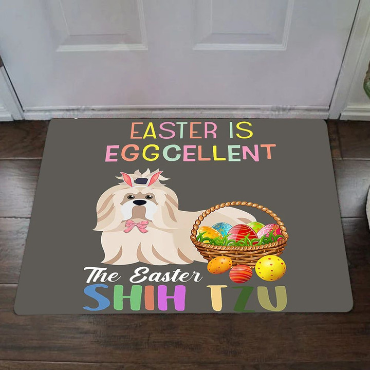 Shih Tzu Easter Is Eggcellent Doormat Funny Pun Indoor Outdoor Decor Gift For Dog Lovers