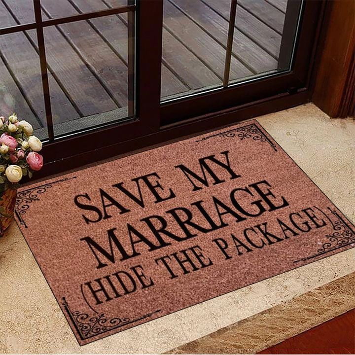 Save My Marriage Hide The Package Doormat Funny Doormat Sayings Funny Stuff Home Decor