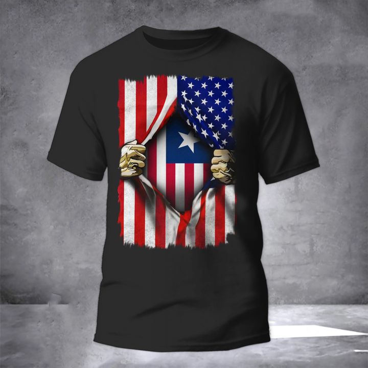 Liberia Flag Inside American Flag T-Shirt Patriotic