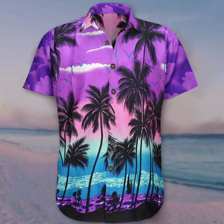 Coconut Tree Purple Hawaiian Shirt Mens Beach Button Up Shirts Best Gift For Beach Goers