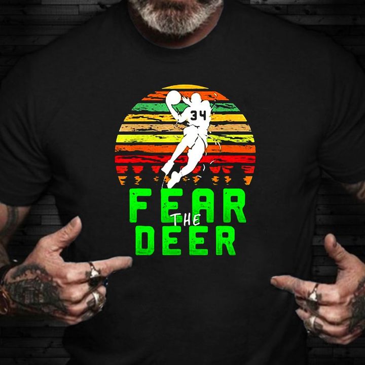 Fear The Deer Shirt Men Volleyball Nba Playoffs Vintage Graphic Tees For Fans