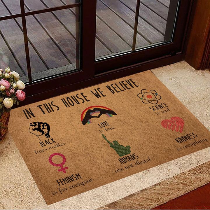 In This House We Believe Black Lives Matter Doormat LGBTQ Welcome Mat Home Decor