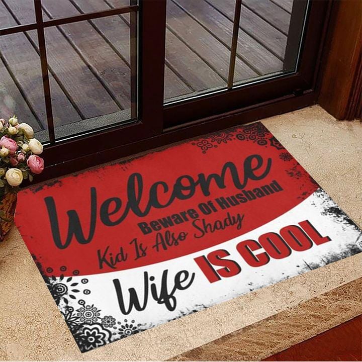 Welcome Beware Of Husband Wife Is Cool Doormat Designer Door Mat New Home Gifts
