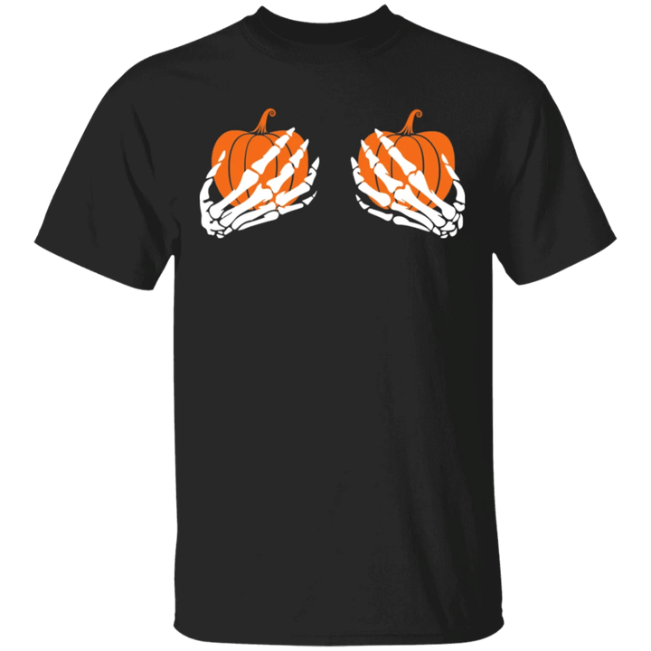 Skeleton Hands Boobs Pumpkin T-Shirt Funny Halloween Shirts Urban Outfitters Unisex Clothes