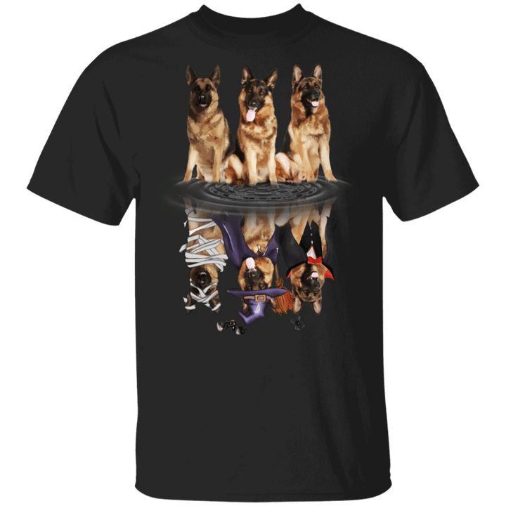 German Shepherd Water Reflection Halloween 3D T-Shirt Halloween Gifts For Dog Lovers