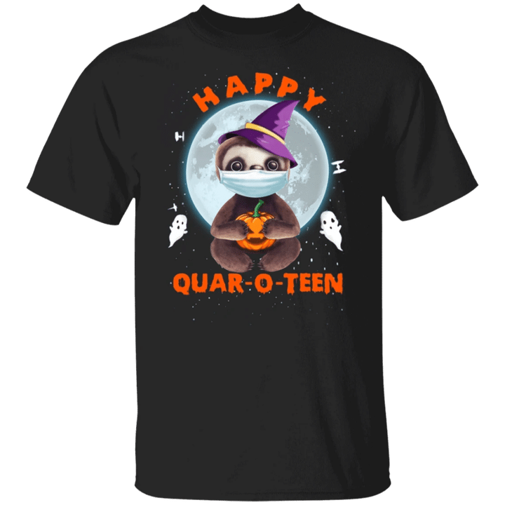 Sloth Happy Quar O Teen Shirt Happy Sloth Wearing Mask T-Shirt Halloween Graphic Tees