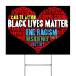 Black Lives Matter - Red Heart On Black Yard Sign End Racism Lawn Sign To Fight For Justice