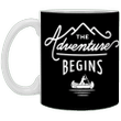 Camping Coffee Mug The Adventure Begins Motivational Quote Gift For Him Her