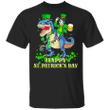 Dog Riding T-Rex Happy St Patrick's Day T-Shirt Pattys Day Shirt For Boys Guys Gift