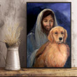 Golden Retriever With Jesus Poster Jesus Christ Wall Art Poster Unique Christian Gift For Dad - Pfyshop.com