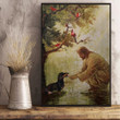 Dachshund And Jesus Christ Poster Print Vintage Wood Graphic Christian Poster For Sale