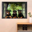 Rottweiler Looking From Window Poster Dog Breed Poster For Living Room Wall Decor
