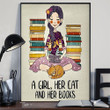 A Girl Her Cat And Her Books Poster Cute Wall Hangings Gifts For Book Lovers