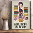 A Girl Her Cat And Her Books Poster Cute Wall Hangings Gifts For Book Lovers
