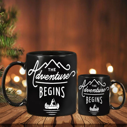 Camping Coffee Mug The Adventure Begins Motivational Quote Gift For Him Her