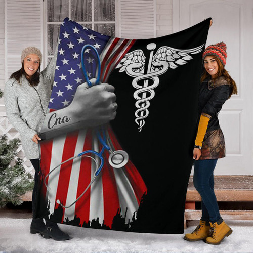 CNA Inside American Flag Fleece Blanket Proud Nurse Blanket For Patriots Gift For Roommate