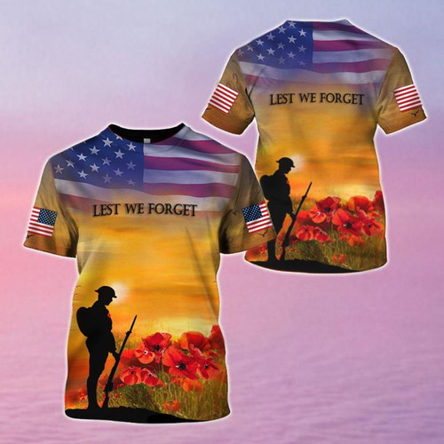 Lest We Forget American Flag Shirt Memorial Patriotic Honor Fallen Soldiers Gift For Veteran