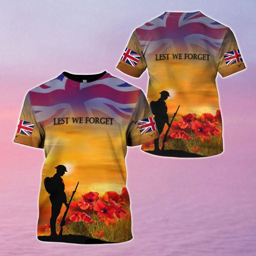 Lest We Forget UK Flag Shirt Memorial Patriotic Honor British Army Veteran Remembrance Gift