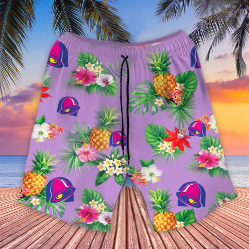 Taco Bell Hawaiian Shorts Hibiscus Pineapple Tropical Shorts Mens Swim Trunks
