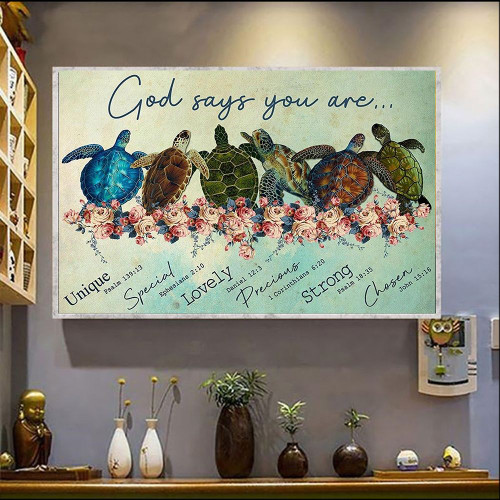 Turtle God Says You Are Unique Special Lovely Poster Inspired Christian Bible Verse Poster