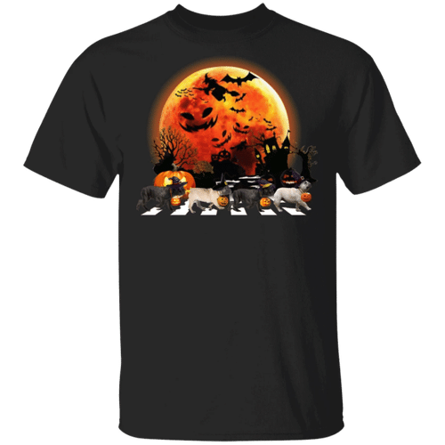 Frenchie Bulldog Walking With Witch Hat Blood Moon T-Shirt Halloween Gifts For Dog Lovers